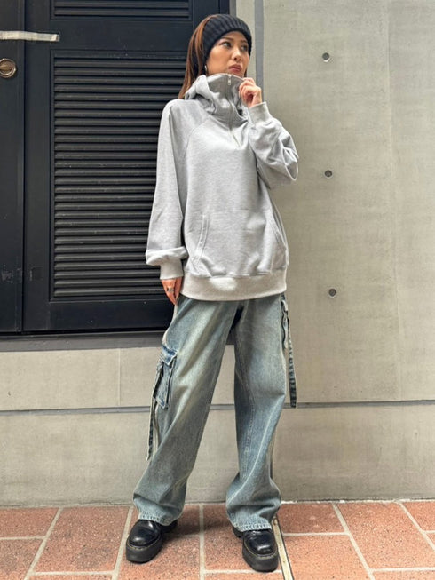 ハイネックハーフZIP フーディ